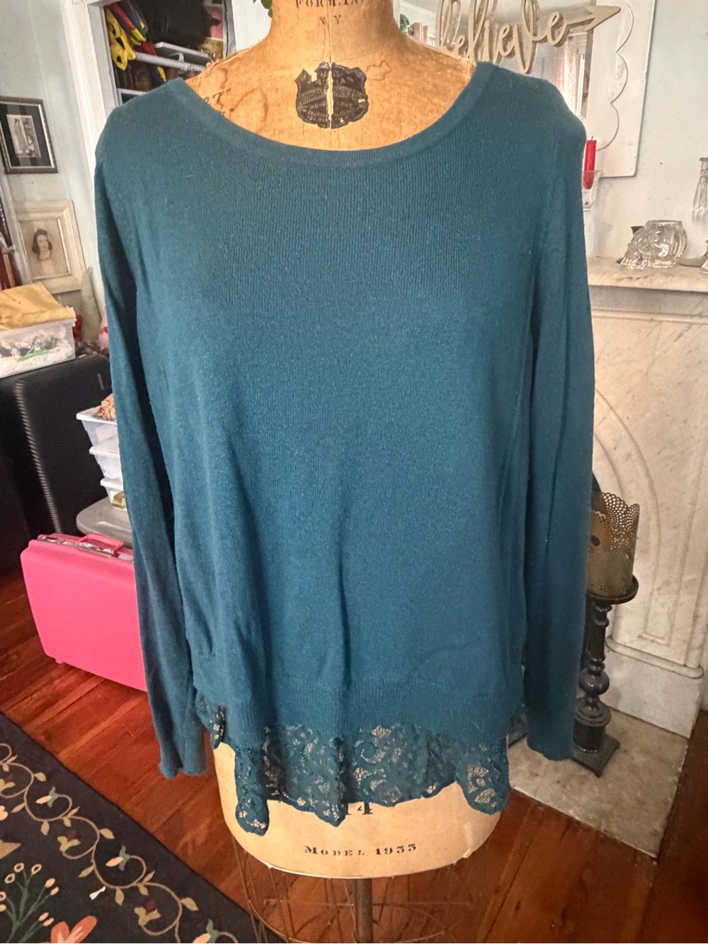 torrid Teal Lace-Hem Long Sleeve Top